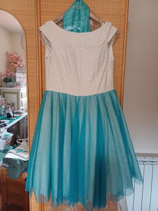 Vestido fiesta blanco y turquesa sin estrenar