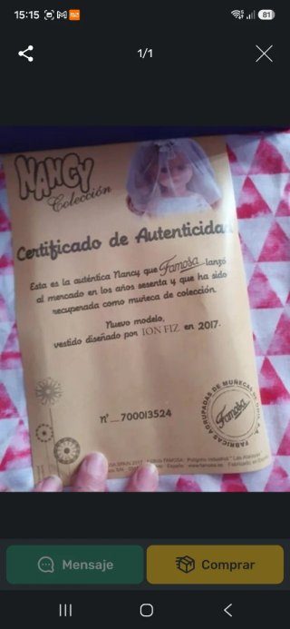Certificado Autenticidad Nancy Novia Ion Fiz
