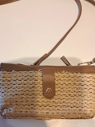 Bolso monedero móvil paja y piel