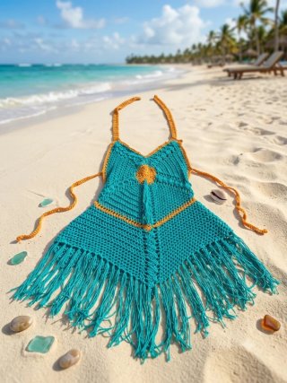 Vestido playero crochet con flecos talla S/M