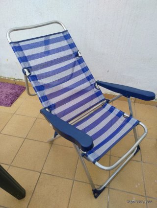 Silla de Playa Plegable Azul y Plateada