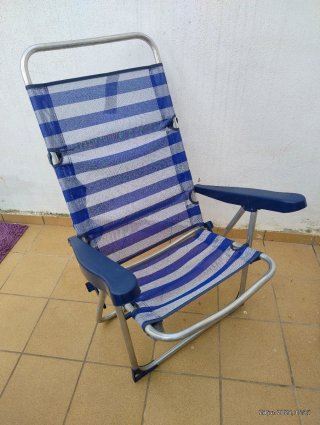 Silla de Playa Plegable Azul y Plateada