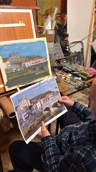 Cuadro de convento Padrón al óleo pintado a mano