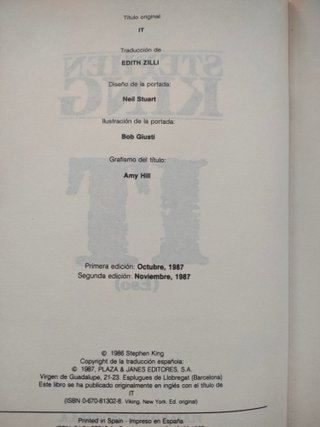 STEPHEN KING - IT - ESO 2a EDICIÓN 1987