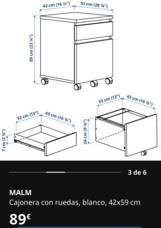 Cajonera Malm Blanca con Ruedas