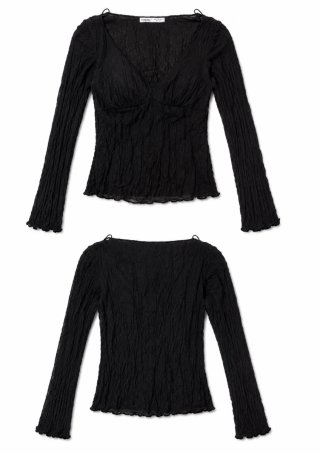 Pull&Bear Top Negro Texturizado Manga Larga
