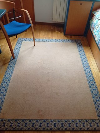Alfombra lana crema y azul