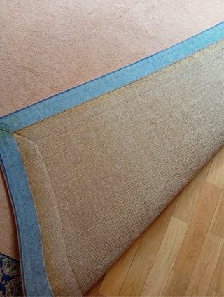 Alfombra lana crema y azul