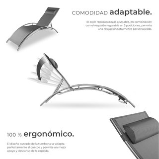 2 tumbonas, aluminio, ajustable en 5 niveles, 180 x 59 x 50 cm, gris