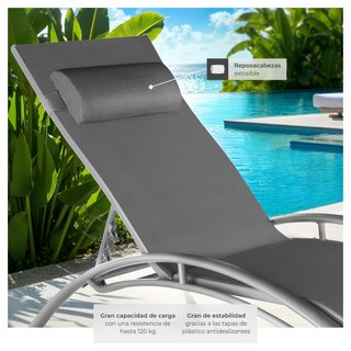 2 tumbonas, aluminio, ajustable en 5 niveles, 180 x 59 x 50 cm, gris