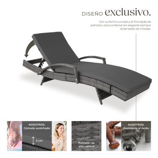 Tumbona de ratán curva de aluminio ajustable en 5 posiciones, gris