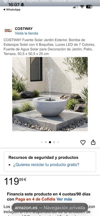 Fuente solar para terraza o jardín