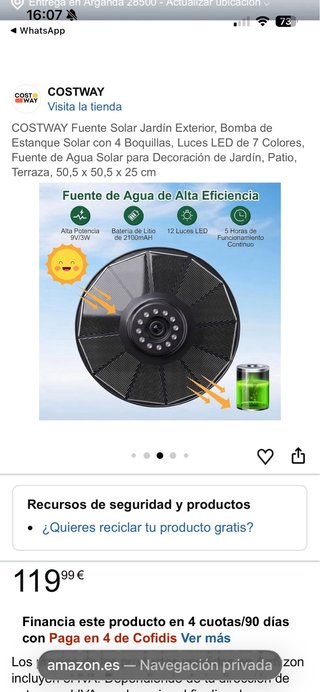 Fuente solar para terraza o jardín