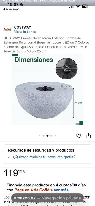 Fuente solar para terraza o jardín