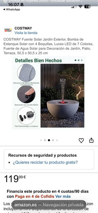 Fuente solar para terraza o jardín
