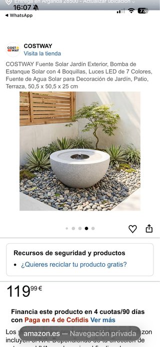 Fuente solar para terraza o jardín