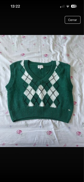 Chaleco de punto verde rombos