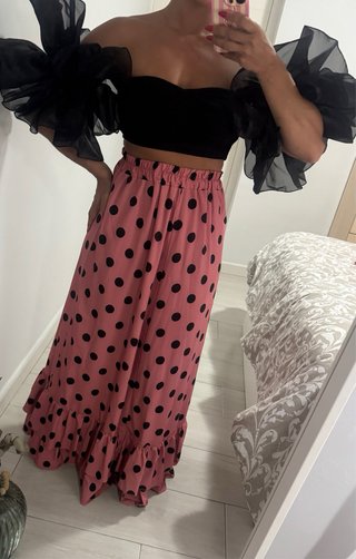 Conjunto Rociero Falda Lunares y Top Negro