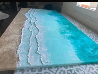 Cuadro relieve turquesa pintado a mano
