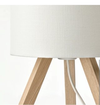Lámpara de mesa trípode madera y pantalla blanca