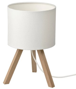 Lámpara de mesa trípode madera y pantalla blanca