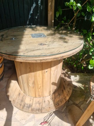Mesa Carrete Madera con cristal