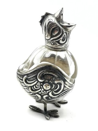 Salero pimentero de cristal con forma de pollito