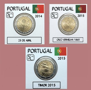 Lote de 3 monedas de 2€ de Portugal