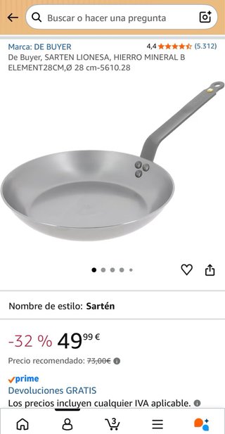 Sartén DeBuyer Hierro Mineral 28cm
