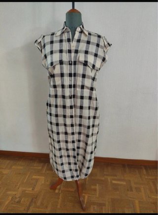 Vestido camisero cuadros beige y negro