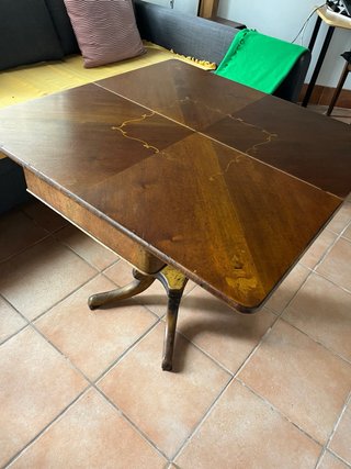 Mesa de marquetería extensible años 50-60