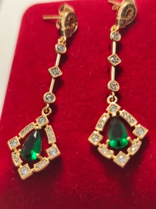 Pendientes Oro 18k Chapado con Esmeralda
