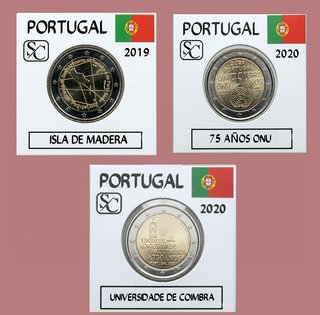 Lote de 3 monedas de 2€ de Portugal