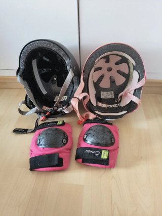 2 Cascos y  proteccion rodillas Oxelo XXS
