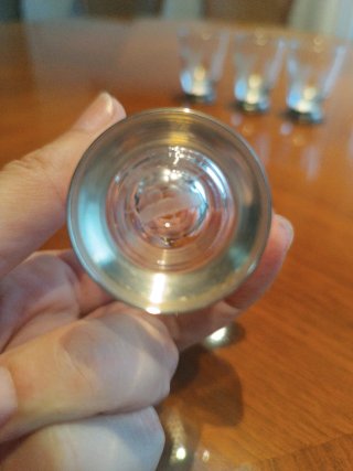 6 Vasos chupito peana plata cristal decorados