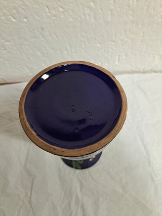 Vaso ceramica blu decorato fiori
