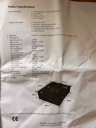 Mesa de Mezclas DAP Audio Core Mix-2 USB - NUEVA!!
