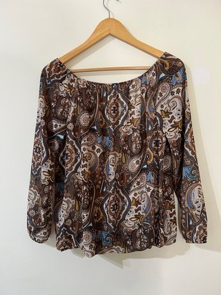 Blusa Boho Estampado Paisley marrón S nueva