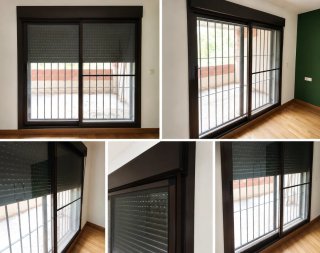 Ventana corredera aluminio marrón