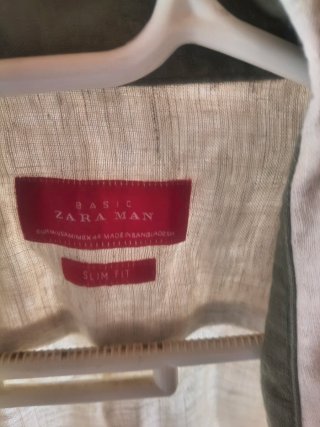 Camisa Zara Man Beige Lino Manga Corta