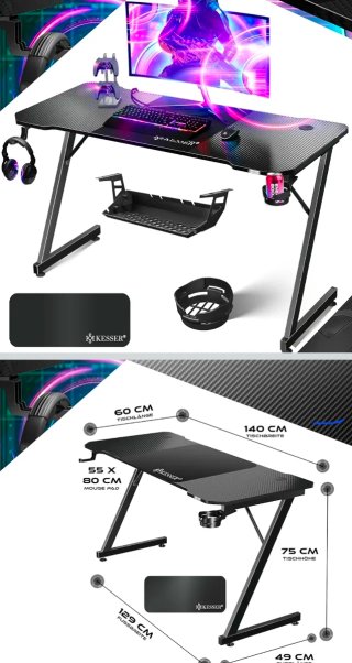 Escritorio Gaming Kesser 140x60cm Negro
