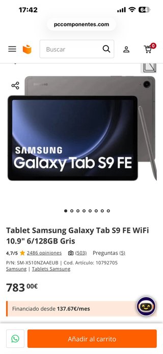 Samsung Galaxy Tab S9 FE 128GB Gris Nueva