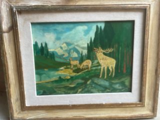 Quadro con cervi e montagne
