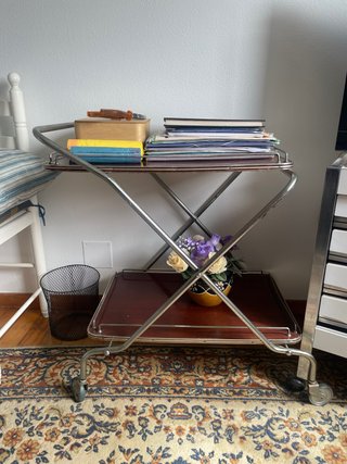 Camarera mesa auxiliar madera y metal antigua 70s