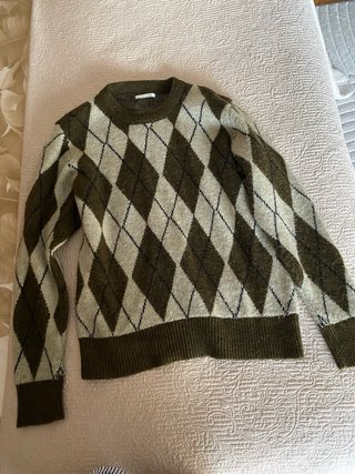 Jersey Zara Rombos Verde y Beige