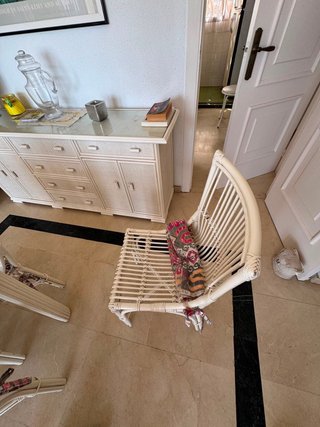 Mesa comedor y sillas de ratán