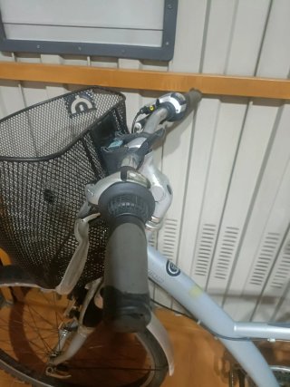 Bicicleta de paseo plateada con cesta
