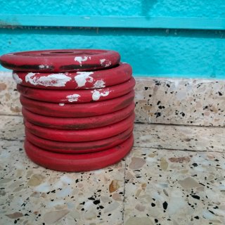 Mancuernas con discos rojos