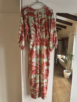 Vestido flores Zara verde y rosa