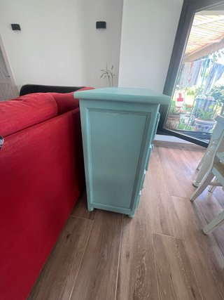 Comodino vintage in legno blu e piccola cassettiera